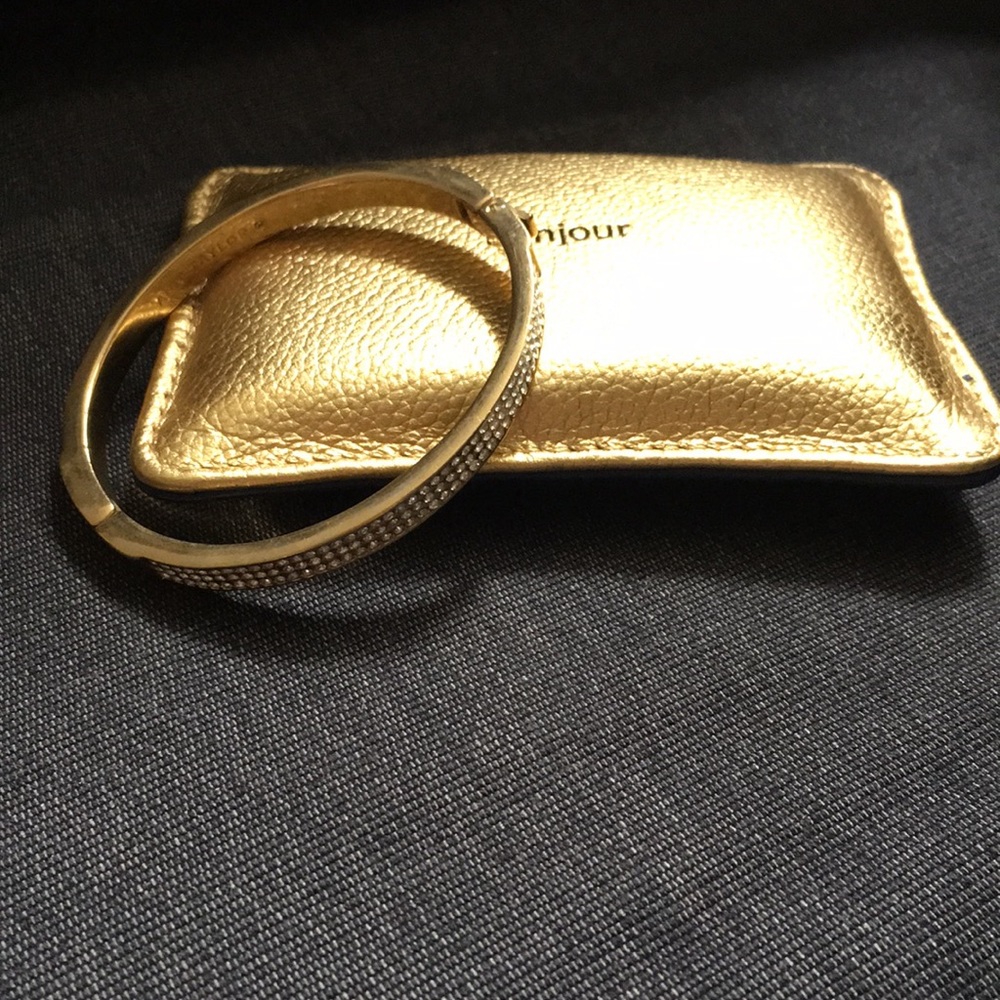 Gold and Pave Delicate Bangle Bracelet with Clasp